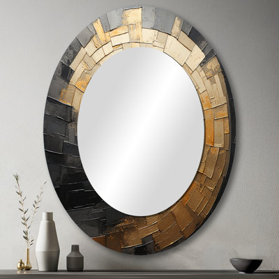 Gold Black Spiral Poteries - Abstract Oval Decorative Mirror On Metal