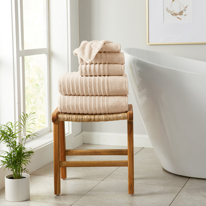 Essuie-mains 100% coton à nervures zéro torsion (ensemble de 6), Sable rose, Ensemble 6 serviettes de bain