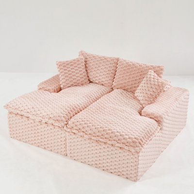 Turtle Velvet Double Chaise Lounge With Full-density Sponge & Flexible Arrangement