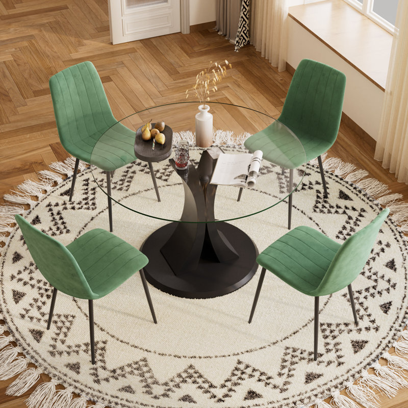 Ensemble de table ronde en verre trempé, 3, Vert