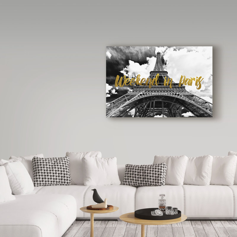 « week-end on paris eiffel tour », reproduction d’impression sur toile tendue, H 30 po x l 47 po
