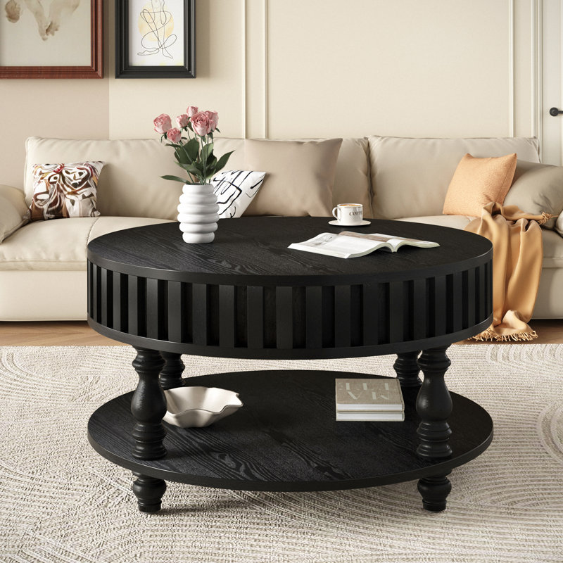 Table basse ronde cannelée 31,49 po Lewis, Noir