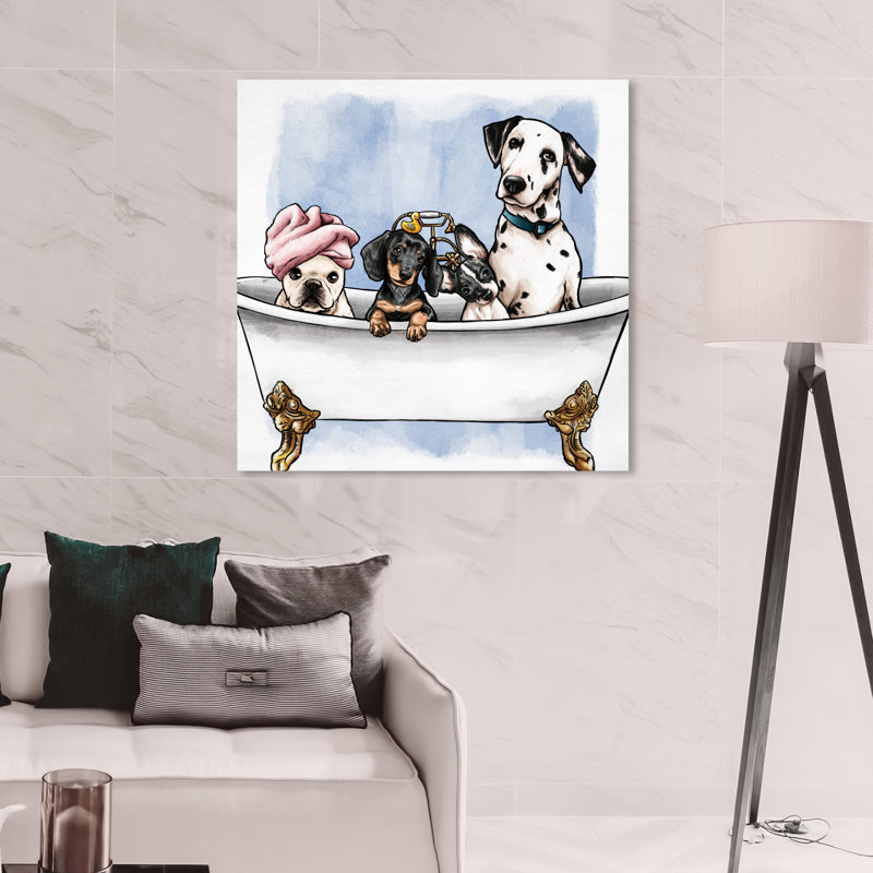 «Bath and Laundry Glam Bathaign Puppies», impression d'art moderne sur toile pour le bain, H 12 pi x l 12 pi x P 1,5 pi