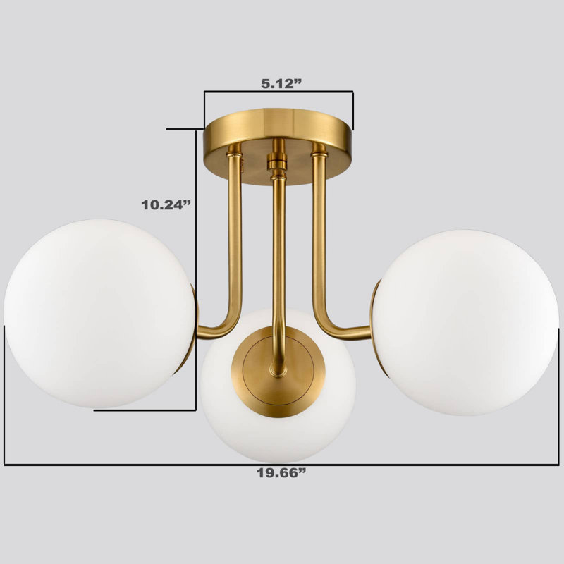 Celestyna Modern Matte Black Semi-Flush Led Globe Ceiling Light - 3 Light, Brass/Brushed Gold