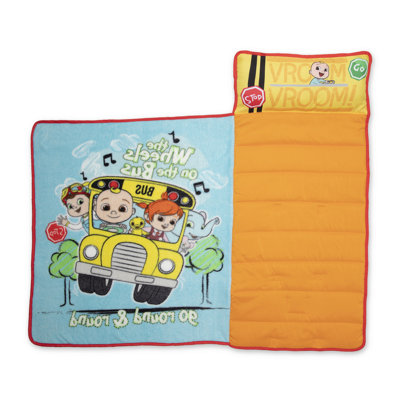 NoJo Cocomelon Wheels on the Bus Toddler Nap Mat - Includes Attached Pillow and Fleece Blanket