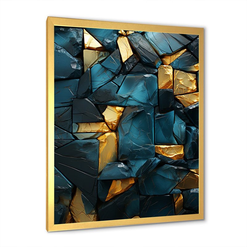 Pierre mosaïque II - décoration murale en marbre, Encadrement doré, H 44 po x l 34 po x P 1,5 po