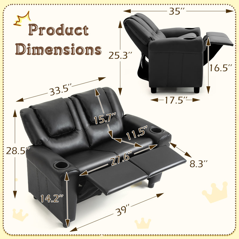 Ivanovic Kids 14.17'' PU Leather Recliner Sofa/Sectional with Footrest, Black