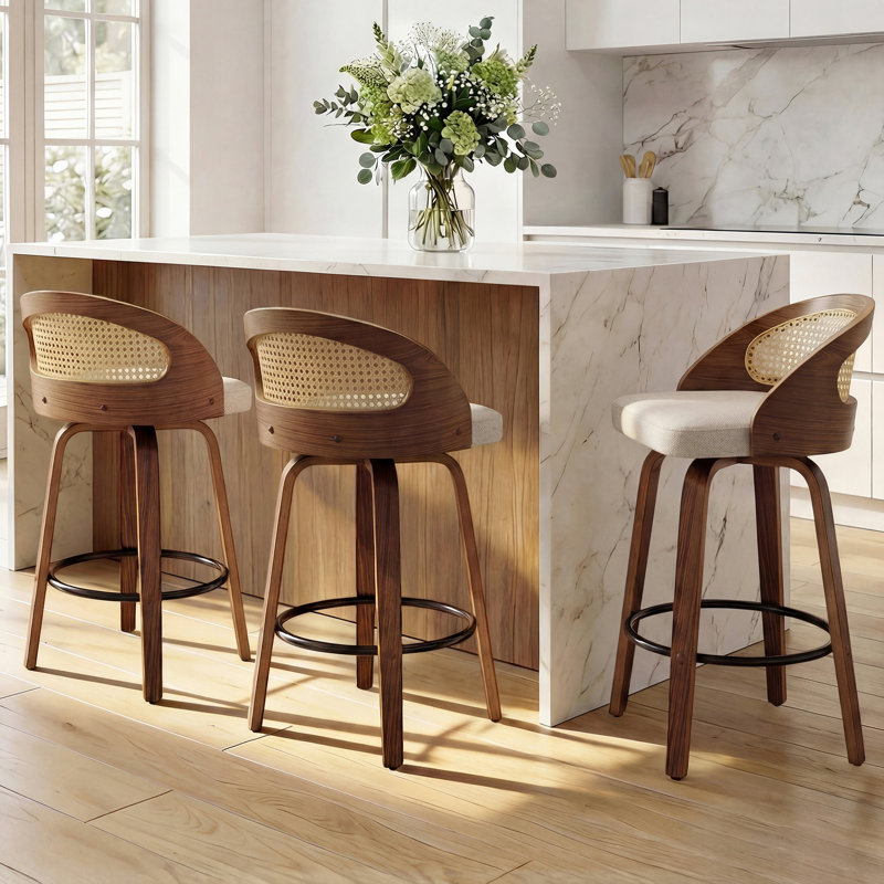 Ensemble de 3 tabourets de bar et de comptoir pivotants modernes Templecorran, Beige Linen