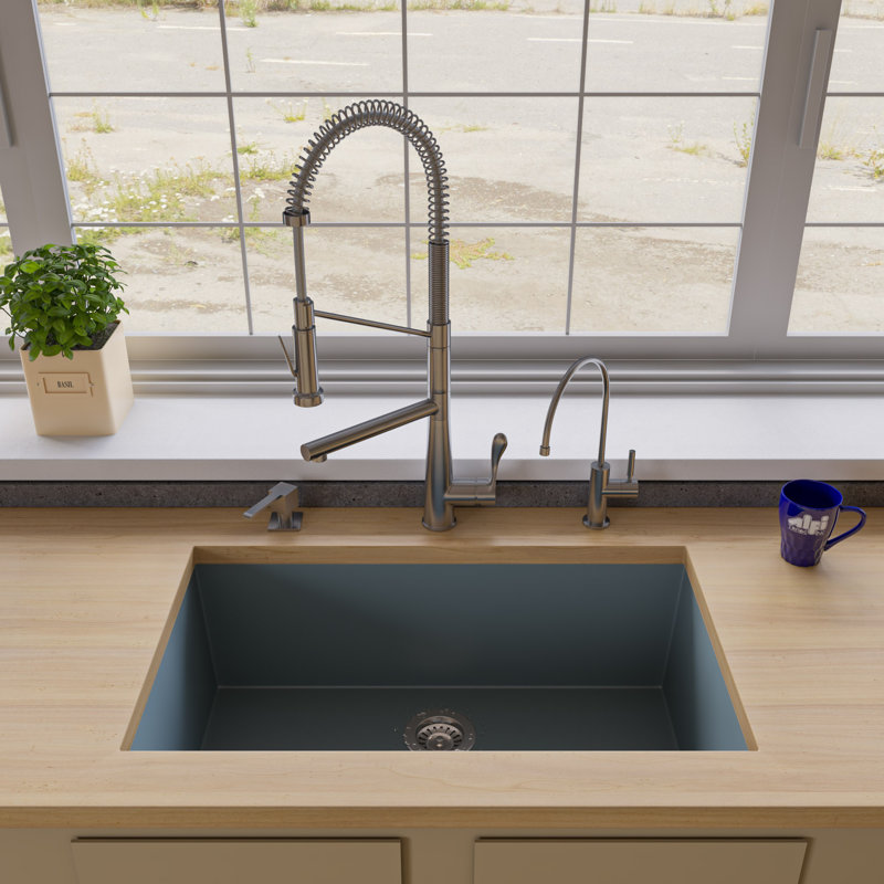 33'' L Single Bowl Granite Kitchen Sink, Titanium