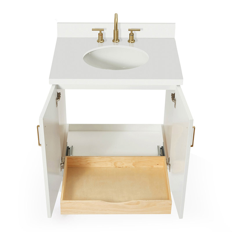 31 IN.  Single Bathroom Vanity, White, Oval, White Quartz