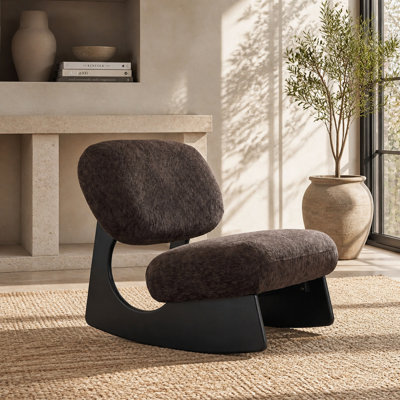 Fauteuil à bascule sculptural avec base creuse incurvée, chaise berçante sans accoudoirs recouverte de chenille douce pour chambre d'enfant, chambre à coucher et salon