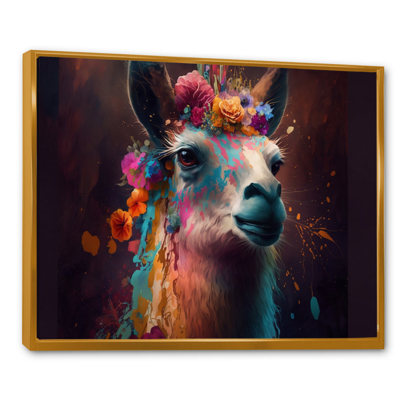 Floral Lama II - reproduction sur toile, L 32 po x H 24 po, Toile avec cadre flottant or