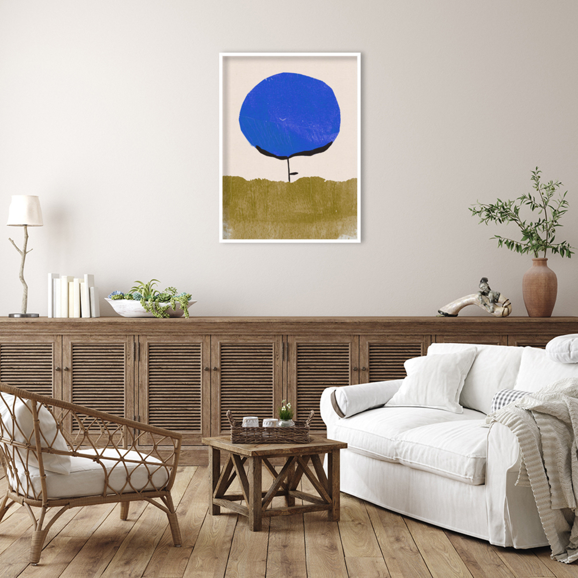 Blue Flower by Alisa Galitsyna Wood Framed Wall Art Print, 41" H x 31" W, White