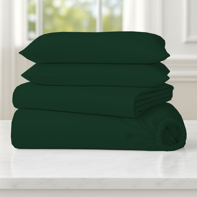 6-Piece Ultra-Soft Microfiber Sheet Set, Emerald Green, Full Sheet Set with 4 Pillowcases