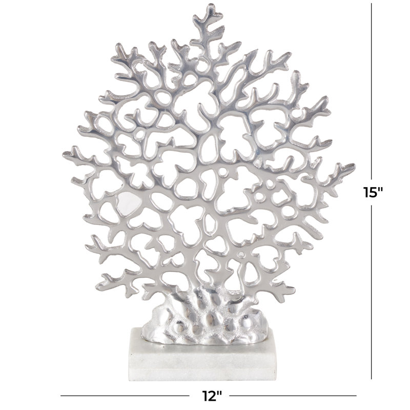 Elegant Silver Coral Sculpture on Marble Base 12"x15"