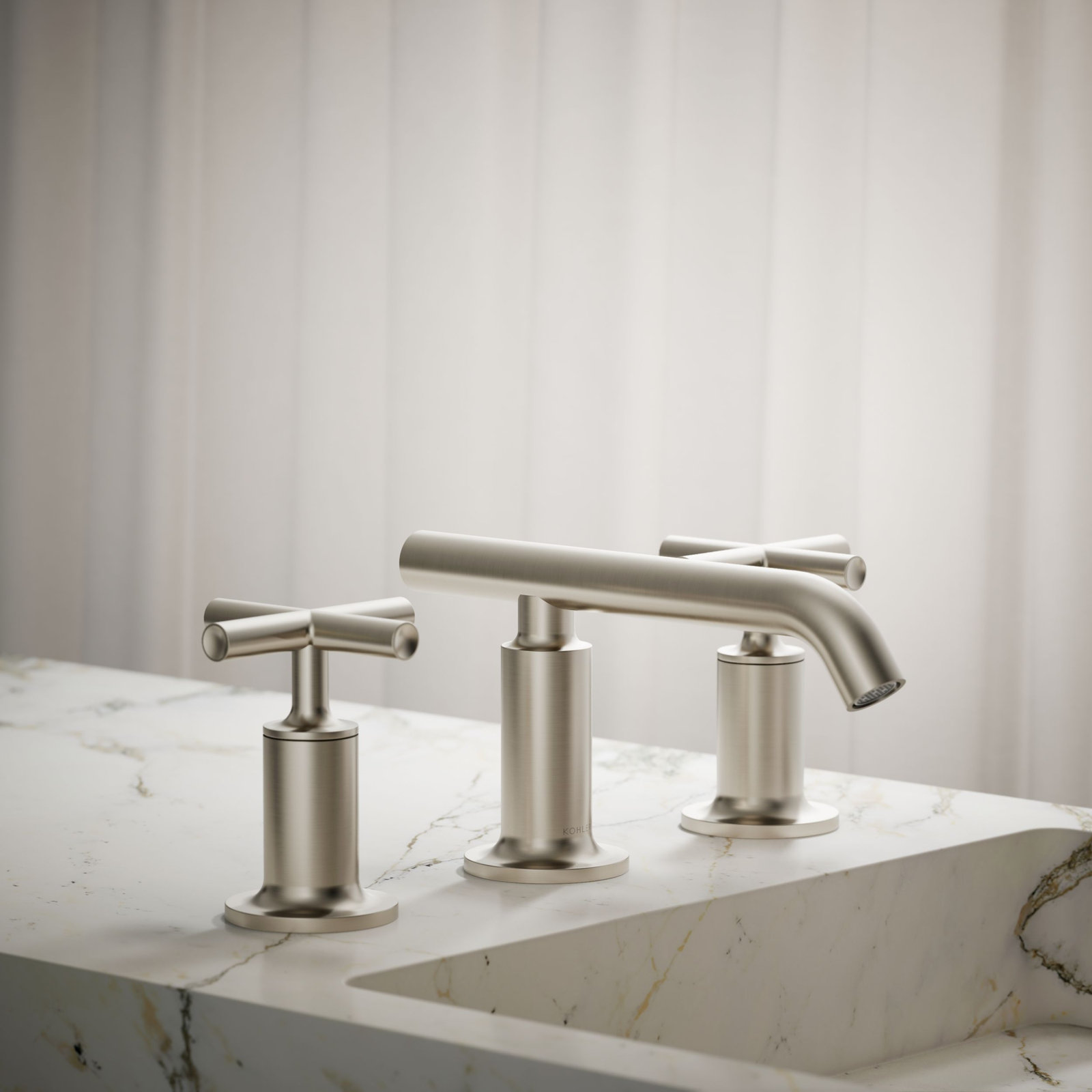 Purist Widespread Faucet with Low Cross Handles, Vibrant Brushed Nickel