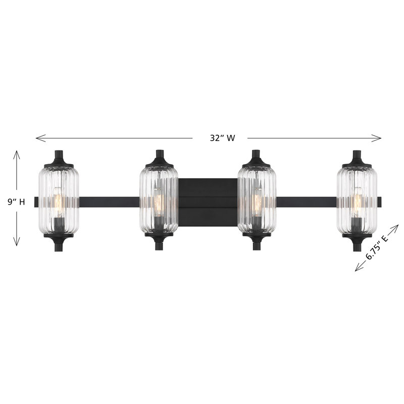 Éclairage pour meuble-lavabo de salle de bain 4 lumières Nunley en noir mat, Noir mat, 4 lumières