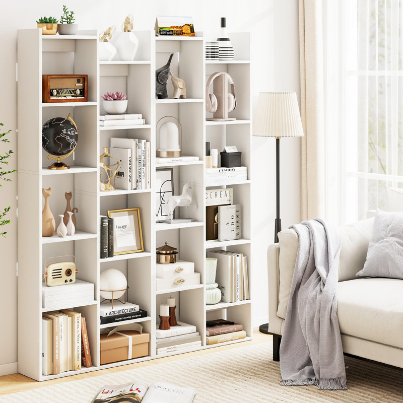 2PCS 11-Tier Bookcase w/ Anti-Tipping Kits Wood Display Shelf Tree-Shaped, White