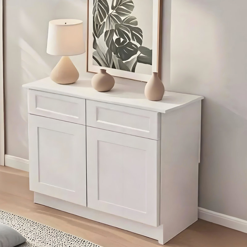 Armoire de cuisine blanche autoportante avec charnières à fermeture en douceur et caoutchouc, 2 portes, 1 tablette, tiroirs en bois massif, l 36 po x H 34,5 po, P 24 po, facile à installer, imperméable et efficace pour la cuisine et la lessive