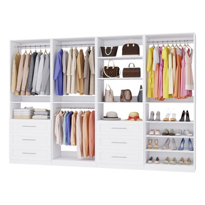  Système d'organisation 8 à 21 pi avec 6 tiroirs, 8 tringles de suspension et 9 tablettes, système d'organisation modulaire blanc maximum 252 po, ensemble de 4