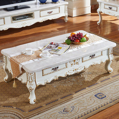 European Elegant Carved Marble Coffee Table