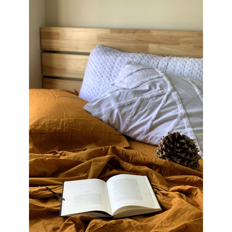 Ensemble de draps en mélange de lin / coton naturel, Chameau, Double