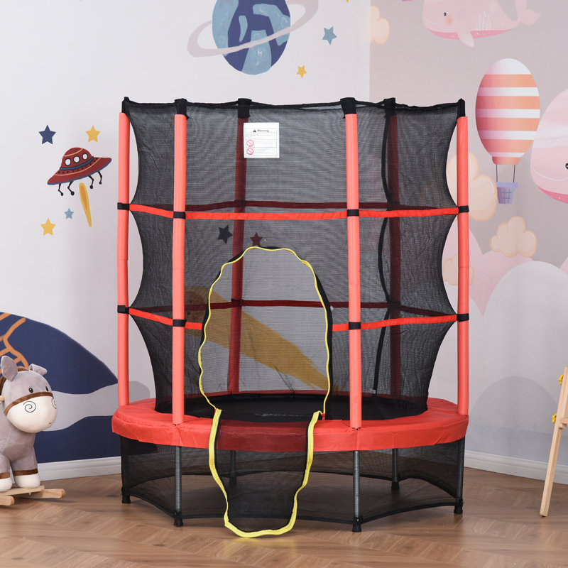 Φ5FT Kids Trampoline With Enclosure Net, Springless Design, Safety Pad And Steel Frame For Indoor Outdoor, Toddler Round Bouncer For Age 3 To 6 Years RED