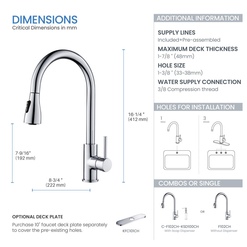 KIBI Pull Down Kitchen Faucet, Chrome