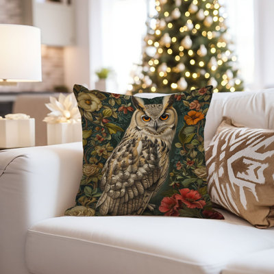 Animals William Morris Owl Pattern IV Cottage Throw Pillow Cover