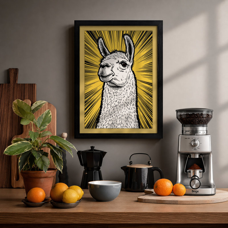 Llama Portrait Modern - Framed Print, A1 - 84.1 x 59.4 cm, Black