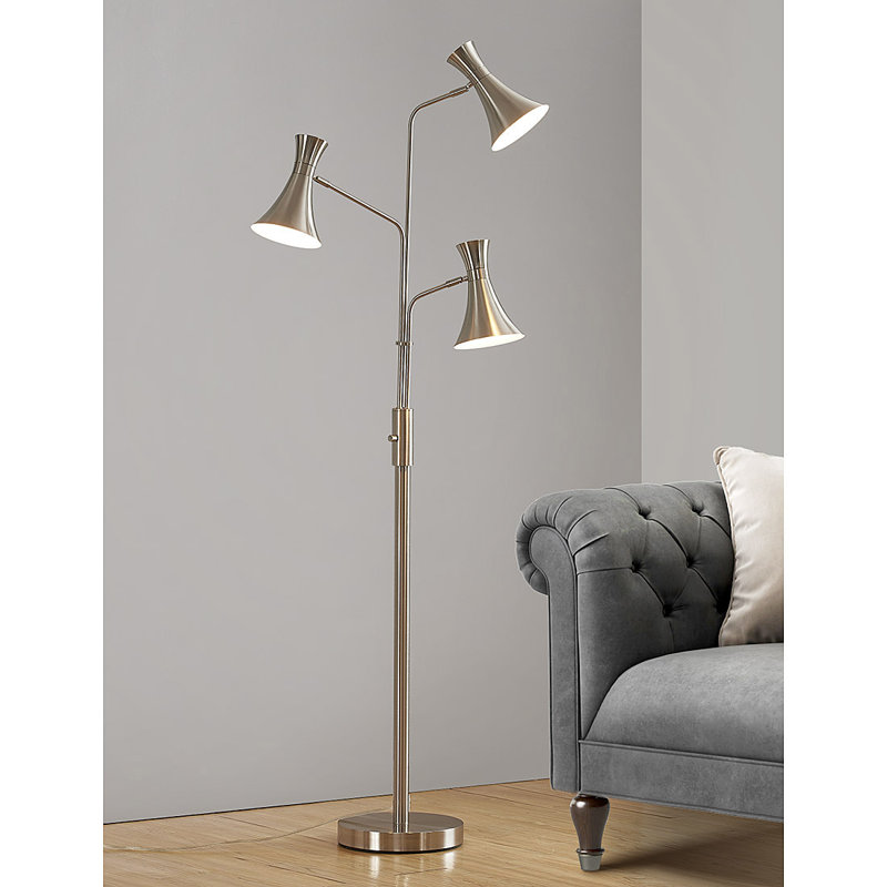Lampe sur pied à branches en métal 3 lumières h 75 "Corrigan Studio Bonnie, Nickel brossé, Nickel brossé