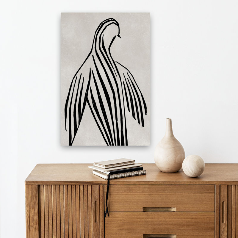 Elegant Striped Dove Abstract Elegant Minimalist Bird Wall Art Print 1 Piece Wrapped Canvas Wall Art, 45.72cm H x 30.48cm W