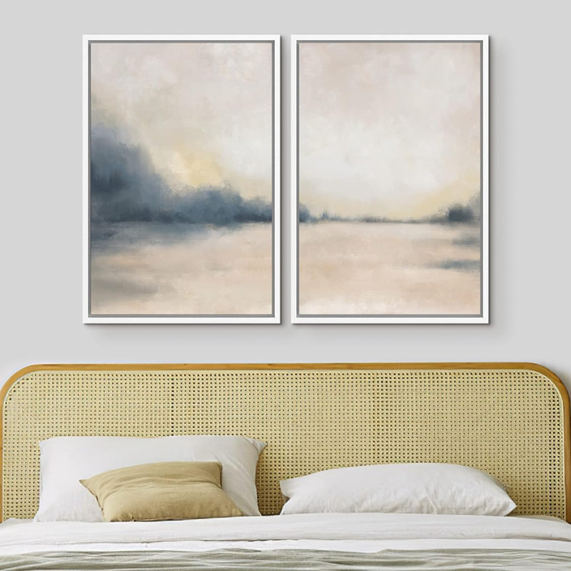 «Landscape Abstract Shapes Illustration», reproduction encadrée sur toile 2 pièces, H 36 po x l 48 po, Cadre flottant blanc