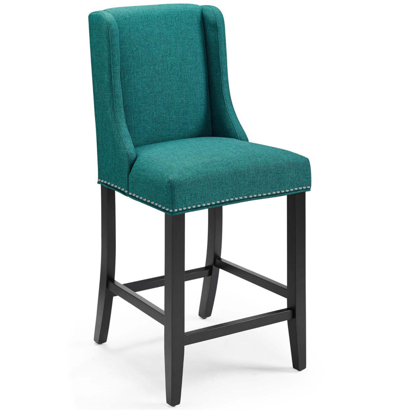 Modway Baron Upholstered Fabric Bar Stool, Beige Polyester Blend, Counter Stool (26.5" Seat Height), 2