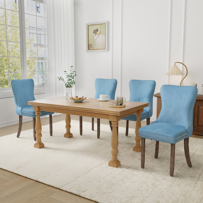 Ensemble de 8 chaises de salle à manger rembourrées en velours, 4, Bleu clair