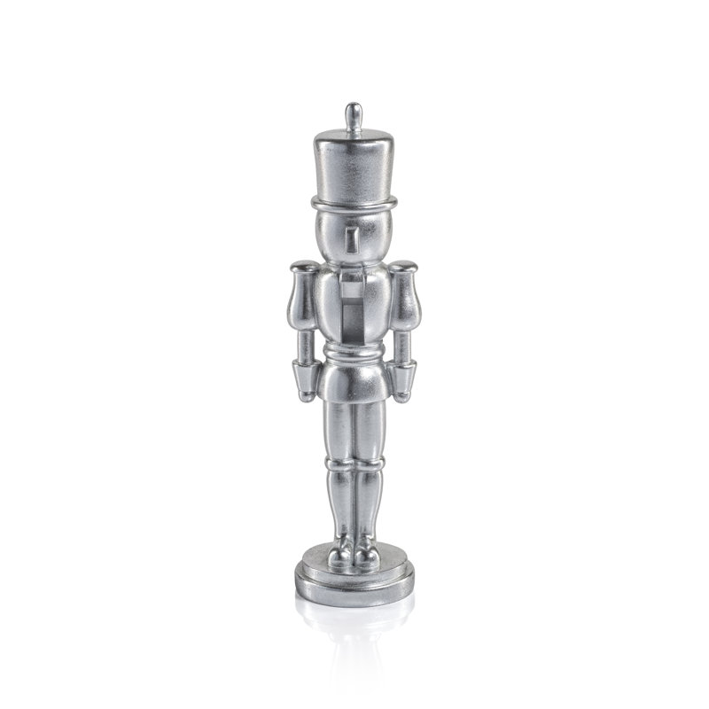 Hartwin 2-Piece Set Metallic Decorative Nutcracker Figurines, 9" H x 2.25" W x 2.25" D, Silver