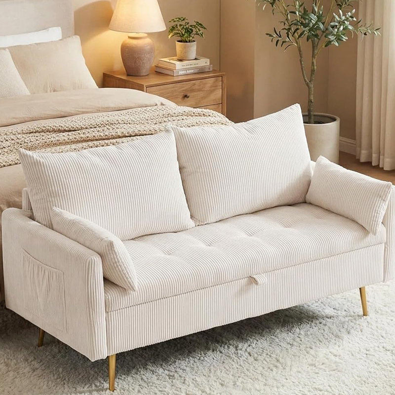 Canapé rembourré 61,25 po avec rangement, Beige