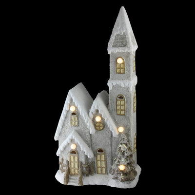 24.5" Gray and White LED Lighted 3-Tier Musical House Tabletop Christmas Decor