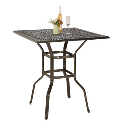 Table de bar Astoria Grand 35,38 po de hauteur de patio, table de bistro extérieure en aluminium coulé pour terrasse avec trou pour parasol 2,2 po pour balcon, pelouse, jardin, cour arrière, bronze antique