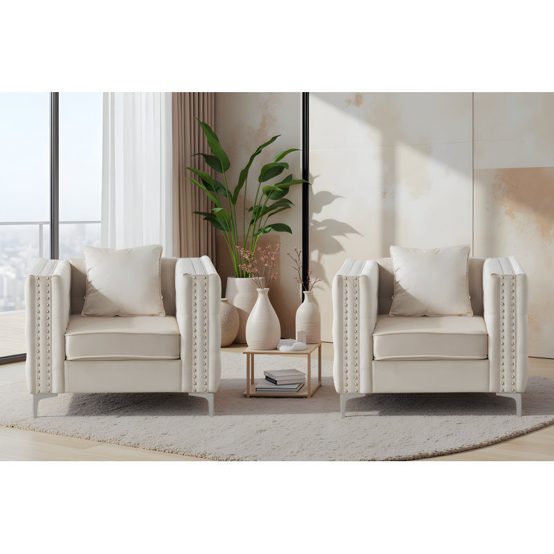 Lyon  Velvet Chair Set Of 2, Ivory