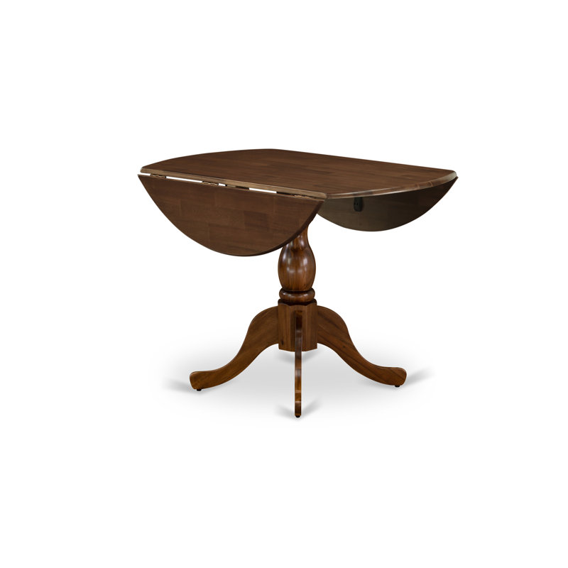 Dublin Kitchen Dining Table - a Round Wooden Table Top with Dropleaf & Pedestal Base, Antique Walnut, Walnut