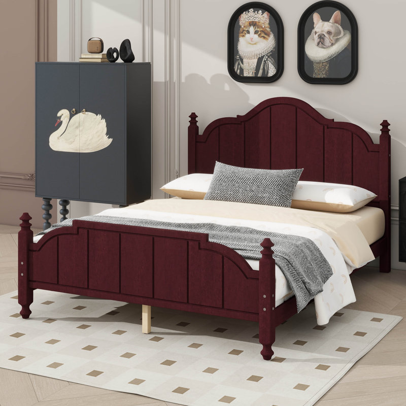 Cadre de lit grand avec tête de lit, cadre de lit en bois antique, Espresso