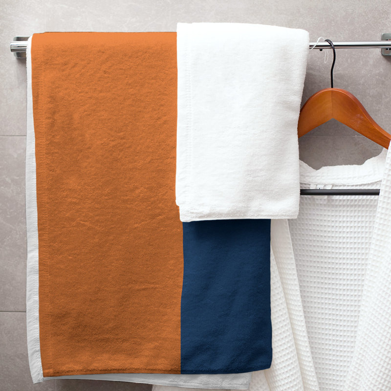 Bath Towel, Navy/White/Navy, Polyester/Cotton