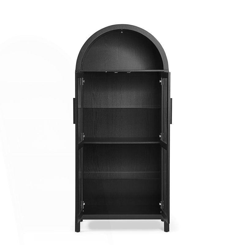 Armoire de rangement arquée moderne de style rétro avec lampe et armoire de salon, Noir
