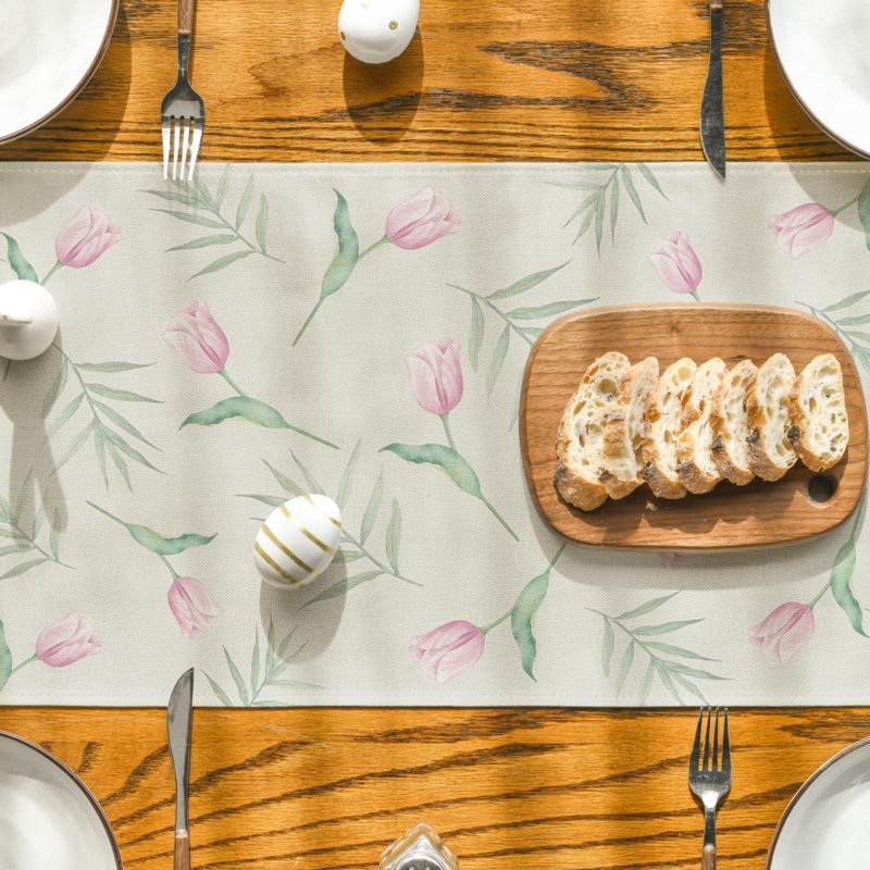 Chemin de table de lapin, tulipe et fleurs de Pâques, décoration de table de salle à manger pour la maison, L 90 po x l 13 po
