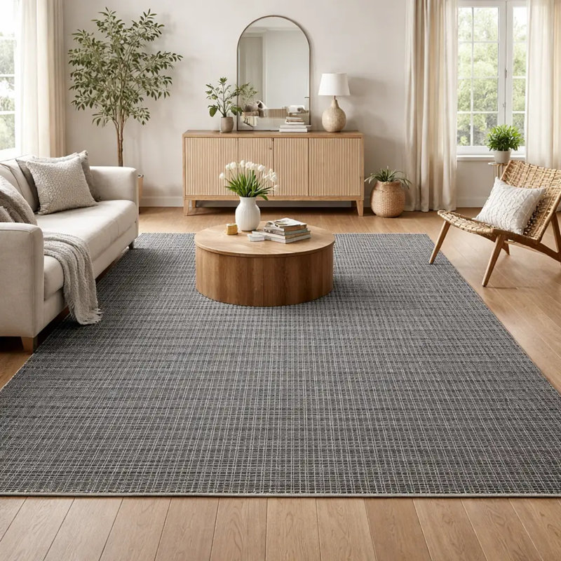 Tapis tissé à la main | Tapis en laine et bambou en soie moderne | Tapis d'intérieur gris anthracite et gris clair 9 mm d'épaisseur