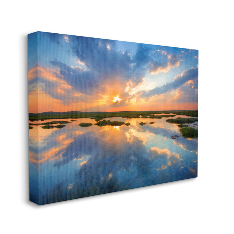 Coastal Lagoon Pond Sublime Orange Blue Sunset Sky, Toile tendue, H 20 po x l 16 po