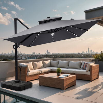 128'' X 104'' Rectangular Outdoor Solar Led Cantilever Patio Umbrella with Easy-Move Base | One-Person Mobility