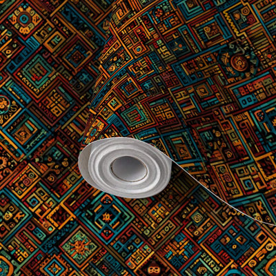 Peel and Stick Wallpaper Contact Paper Seamless Aztec Tribal Terracotta Teal Self Adhesive and Removable 17.7in x 118in(45x300cm)