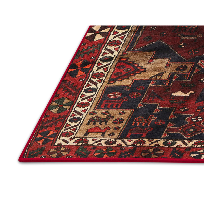 Tapis beige/vert/rouge traditionnel Klos, Rectangle 2 pi x 5 pi